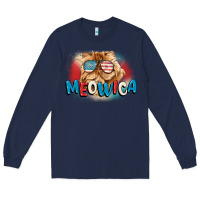 Navy meowica 4th of july Long Sleeve Tee - CowGirlArtShop