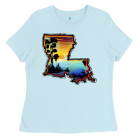 Baby Blue louisiana  sunset map Ladies Tee - BarkalooDesign