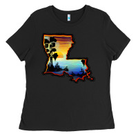 Black louisiana  sunset map Ladies Tee - BarkalooDesign