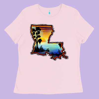 Louisiana  Sunset Map Ladies Tee Designed By Barkaloodesign