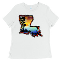 White louisiana  sunset map Ladies Tee - BarkalooDesign