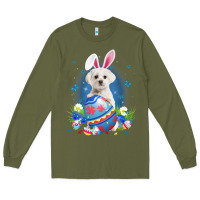 Army Green Bunny Maltese With Egg Basket Easter Flower Hunting Egg Long Sleeve Tee - minhPixels