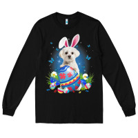 Black Bunny Maltese With Egg Basket Easter Flower Hunting Egg Long Sleeve Tee - minhPixels