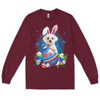 Burgundy Bunny Maltese With Egg Basket Easter Flower Hunting Egg Long Sleeve Tee - minhPixels