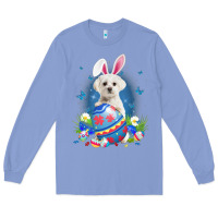 Colony Blue Bunny Maltese With Egg Basket Easter Flower Hunting Egg Long Sleeve Tee - minhPixels