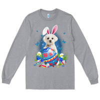 Heather Grey Bunny Maltese With Egg Basket Easter Flower Hunting Egg Long Sleeve Tee - minhPixels