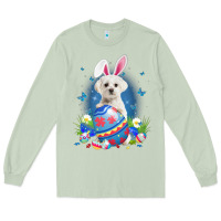 Matcha Bunny Maltese With Egg Basket Easter Flower Hunting Egg Long Sleeve Tee - minhPixels