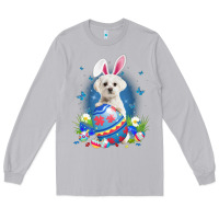 Moon Dust Bunny Maltese With Egg Basket Easter Flower Hunting Egg Long Sleeve Tee - minhPixels