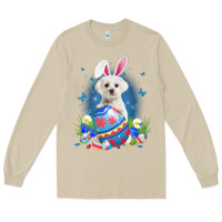 Mushroom Bunny Maltese With Egg Basket Easter Flower Hunting Egg Long Sleeve Tee - minhPixels