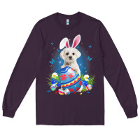 Plum Bunny Maltese With Egg Basket Easter Flower Hunting Egg Long Sleeve Tee - minhPixels