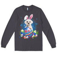Bunny Maltese With Egg Basket Easter Flower Hunting Egg Long Sleeve Tee | Teevron