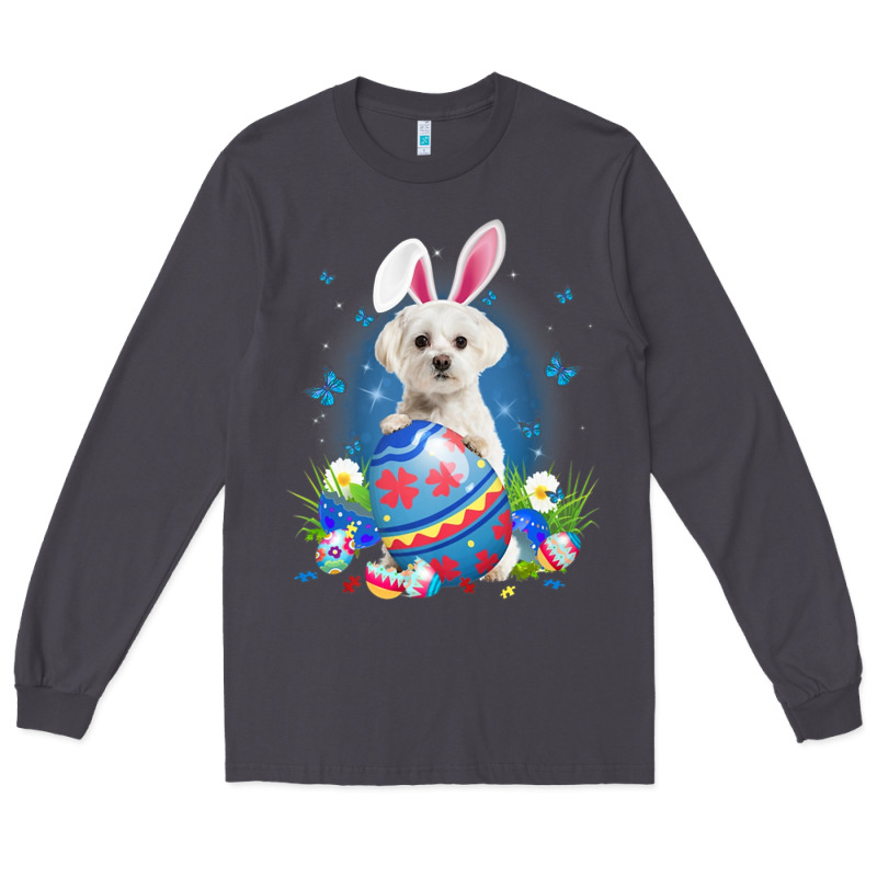 Bunny Maltese With Egg Basket Easter Flower Hunting Egg Long Sleeve Tee by minhPixels | Teevron