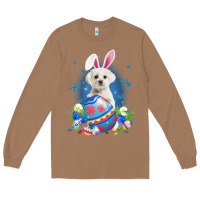 Toasted Coconut Bunny Maltese With Egg Basket Easter Flower Hunting Egg Long Sleeve Tee - minhPixels