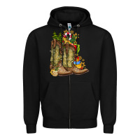 Black Christmas Boots Zipper Hoodie - CowhideDigitalArt