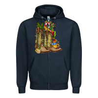 Navy Christmas Boots Zipper Hoodie - CowhideDigitalArt