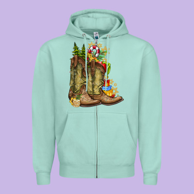 Christmas Boots Zipper Hoodie Designed By Cowhidedigitalart