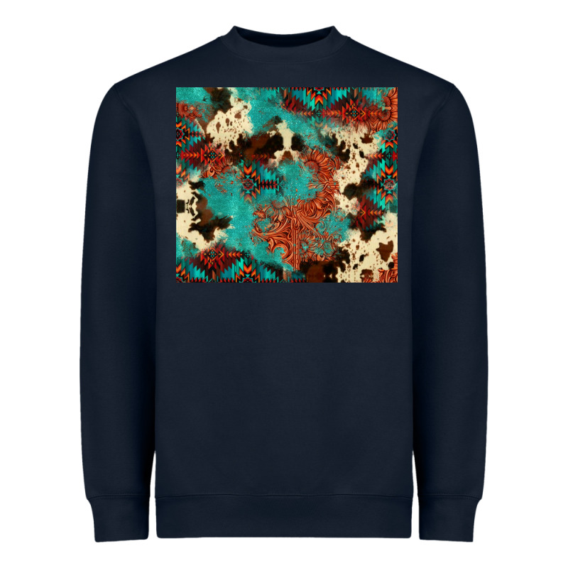 Serape Turquoise Glitter Cowhide  Tooled Leather  Tumbler Heavyweight Sweatshirt by FaDigitalArtStudio | Teevron