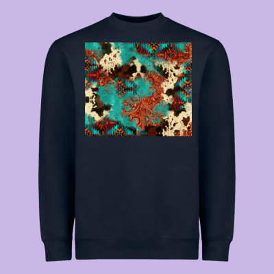 Serape Turquoise Glitter Cowhide  Tooled Leather  Tumbler Heavyweight Sweatshirt Designed By Fadigitalartstudio