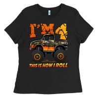 Black i'm four this is how i roll monster truck birthday Ladies Tee - Jasminsmagicworld