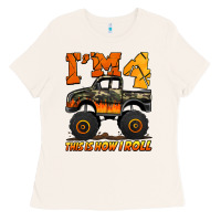 Bone i'm four this is how i roll monster truck birthday Ladies Tee - Jasminsmagicworld