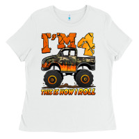 White i'm four this is how i roll monster truck birthday Ladies Tee - Jasminsmagicworld