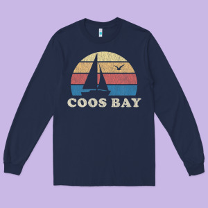 Coos Bay Or Vintage Sailboat 70s Throwback Sunset Long Sleeve Tee Designed By Minhpixels