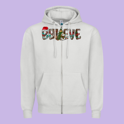 Believe Christmas Zipper Hoodie Designed By Cowhidedigitalart