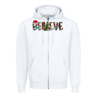 White Believe Christmas Zipper Hoodie - CowhideDigitalArt