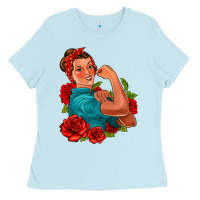 Baby Blue hispanic strong woman with roses Ladies Tee - Jasminsmagicworld