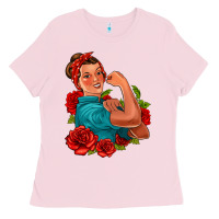Bubblegum Pink hispanic strong woman with roses Ladies Tee - Jasminsmagicworld