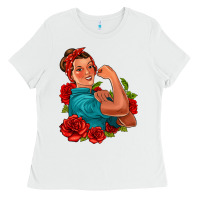 White hispanic strong woman with roses Ladies Tee - Jasminsmagicworld