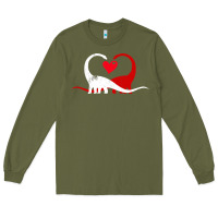 Army Green funny hearts love dinosaur valentine s day gift boys girls Long Sleeve Tee - minhPixels
