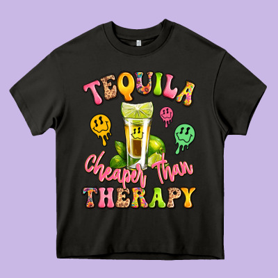 Tequila Cheaper Than Therapy Heavy Core Tee Designed By Lillyallendesigns