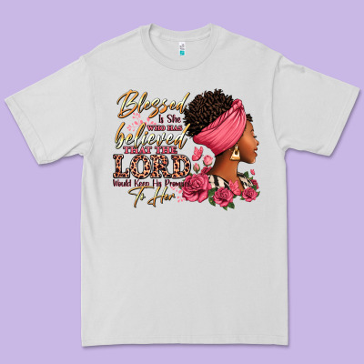 Blessed Is She Who Has Believed Afro Woman Premium Tee Designed By Ranaportraitstore