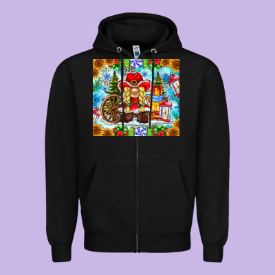 Christmas Cowboy Gnome Zipper Hoodie Designed By Cowhidedigitalart