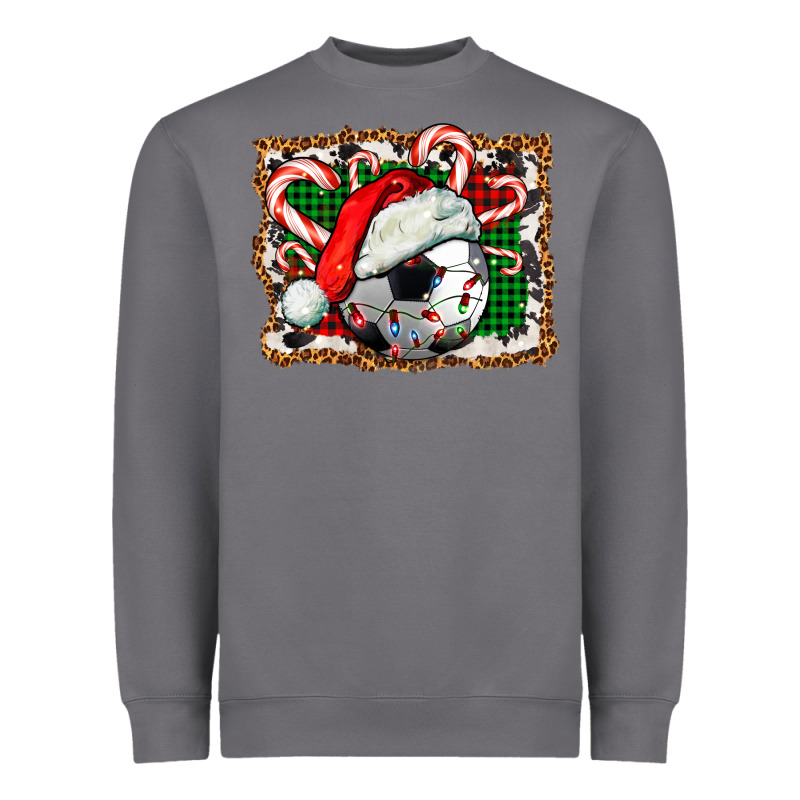 Soccer Ball Christmas With Hat And Candy Cane Heavyweight Sweatshirt by FaDigitalArtStudio | Teevron