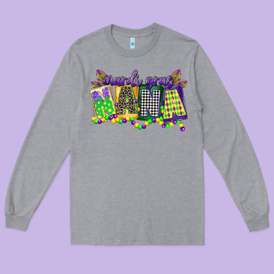 Mardi Gras Nana Long Sleeve Tee Designed By Cowgirlartshop