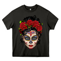 Asphalt mexican sugar skull messy bun woman Heavy Core Tee - LillyAllenDesigns