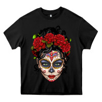 Black mexican sugar skull messy bun woman Heavy Core Tee - LillyAllenDesigns