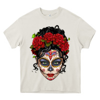 Mexican Sugar Skull Messy Bun Woman Heavy Core Tee | Teevron