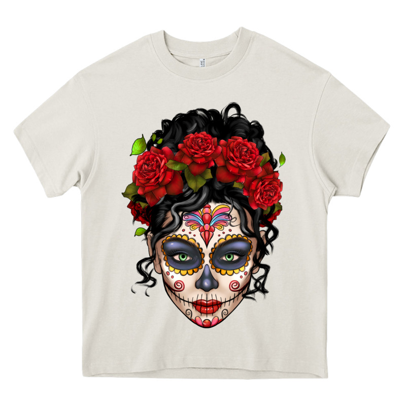 Mexican Sugar Skull Messy Bun Woman Heavy Core Tee by LillyAllenDesigns | Teevron