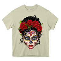 Mossy mexican sugar skull messy bun woman Heavy Core Tee - LillyAllenDesigns