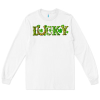 White st. patrick's day lucky with clovers and horseshoe Long Sleeve Tee - RanaPortraitStore