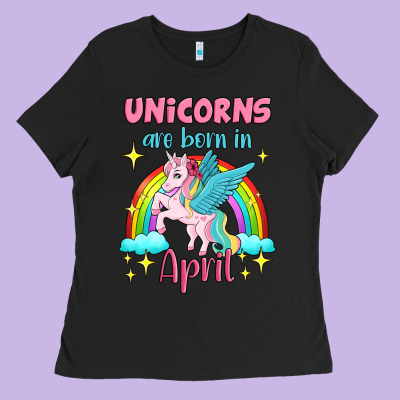 Unicorns Are Born In April Ladies Tee Designed By Jasminsmagicworld