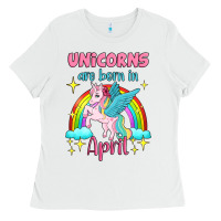 White unicorns are born in april Ladies Tee - Jasminsmagicworld