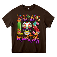 Chocolate Brown dia de los muertos Heavy Core Tee - LillyAllenDesigns