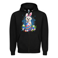 Black Bunny Maltese With Egg Basket Easter Flower Hunting Egg Zipper Hoodie - minhPixels