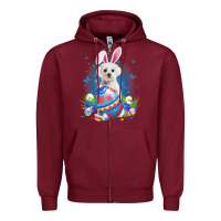 Burgundy Bunny Maltese With Egg Basket Easter Flower Hunting Egg Zipper Hoodie - minhPixels
