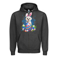 Charcoal Heather Bunny Maltese With Egg Basket Easter Flower Hunting Egg Zipper Hoodie - minhPixels