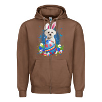 Chestnut Bunny Maltese With Egg Basket Easter Flower Hunting Egg Zipper Hoodie - minhPixels